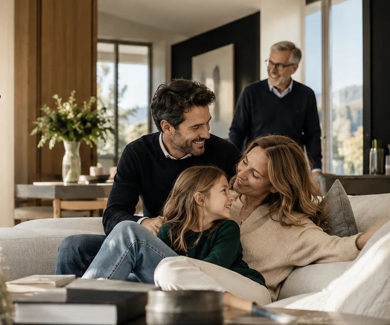 Famille réunie dans un intérieur lumineux